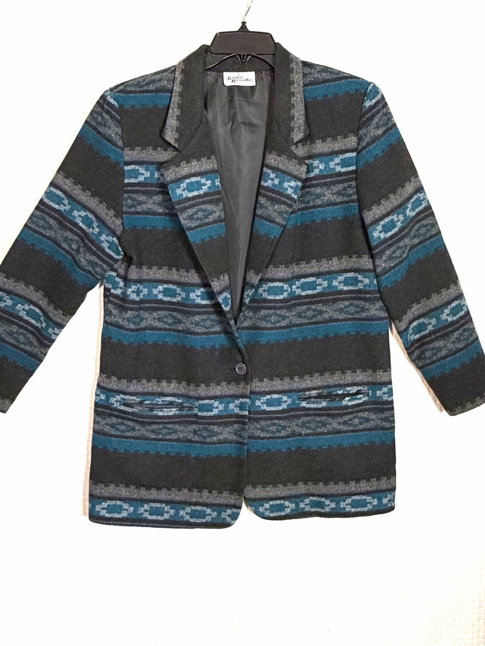 Vintage Katie Brooke Size 14 Southwest Aztec Wool Blend Lined Blazer Jacket USA